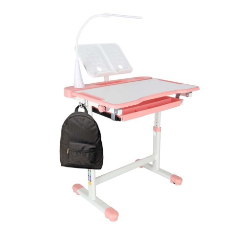 Biurko dziecięce szkolne regulowane krzesło lampka LED USB różowe
