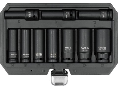 KOMPLET NASADEK UDAROWYCH 1/2'' DŁUGICH 10 SZT. 10-27MM KOMPLET NASADEK UDAROWYCH 1/2'' DŁUGICH 10 SZT. 10-27MM