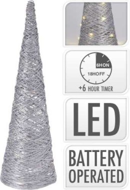 Choinka świąteczna rattanowa 30 LED dekoracyjna 60 cm srebrna na baterie