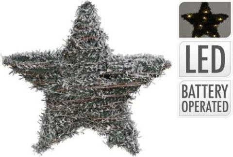 Gwiazda świąteczna 20 LED dekoracja 30 cm zielona ze sztucznym śniegiem na baterie Gwiazda świąteczna 20 LED dekoracja 30 cm zielona ze sztucznym śniegiem na baterie