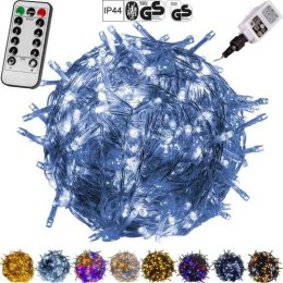 Lampki 200 LED zimny biały 20m transparenty kabel IP44 z pilotem
