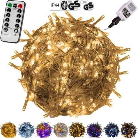 Lampki choinkowe 200 LED ciepłe białe IP44 Pilot Programator