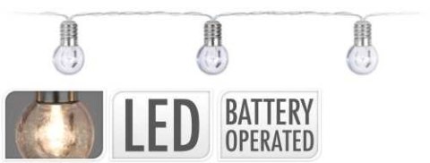 Lampki łańcuch świetlny 10LED z motywem żarówki 2m światło ciepłe białe girlanda na baterie