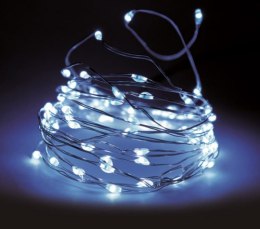 Lampki na druciku 80 LED zimna biel 3,95m na baterie IP44