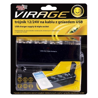 TRÓJNIK 12/24V NA KABLU Z GNIAZDEM USB TRÓJNIK 12/24V NA KABLU Z GNIAZDEM USB