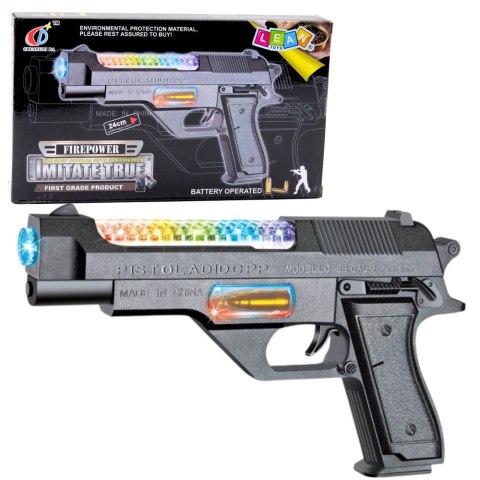 Broń Pistolet Na Baterie Kolorowe Światła Dźwięki 24cm Broń Pistolet Na Baterie Kolorowe Światła Dźwięki 24cm