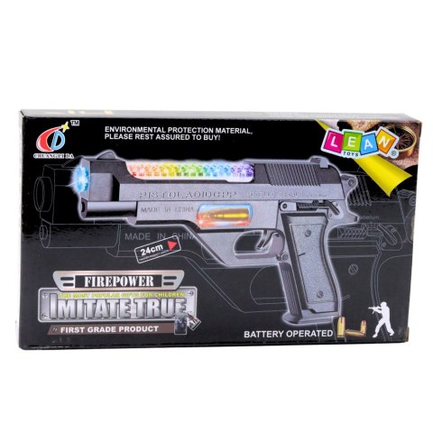 Broń Pistolet Na Baterie Kolorowe Światła Dźwięki 24cm Broń Pistolet Na Baterie Kolorowe Światła Dźwięki 24cm