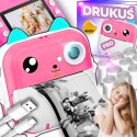 Drukarka termiczna dla dzieci z aparatem fotograficznym głośnikiem 5 gier Mini Kot 11 rolek - różowa