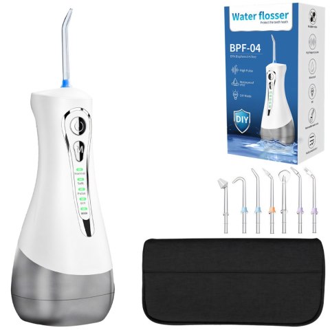 Irygator dentystyczny do zębów bezprzewodowy 4 tryby 7 końcówek 300 ml - zestaw Irygator dentystyczny do zębów bezprzewodowy 4 tryby 7 końcówek 300 ml - zestaw