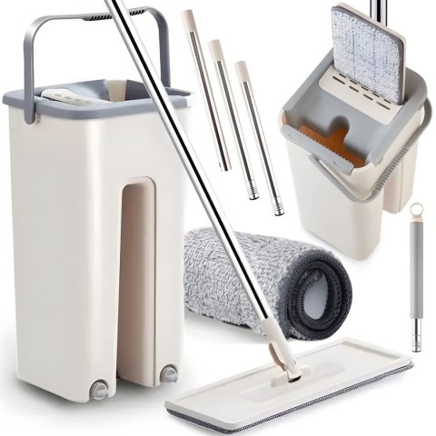 Mop płaski z wiadrem dwukomorowym wyciskaczem 2 wkłady 2x 4.5 l Mop płaski z wiadrem dwukomorowym wyciskaczem 2 wkłady 2x 4.5 l