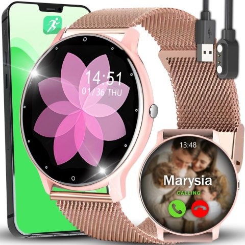 Smartwatch zegarek damski wodoodporny krokomierz pomiar tętna IPS 1.28'' Smartwatch zegarek damski wodoodporny krokomierz pomiar tętna IPS 1.28''