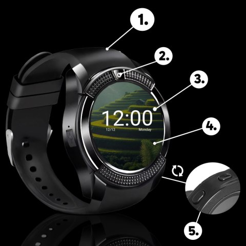 Smartwatch zegarek multifunkcyjny na kartę SIM z aparatem BT microSD Smartwatch zegarek multifunkcyjny na kartę SIM z aparatem BT microSD