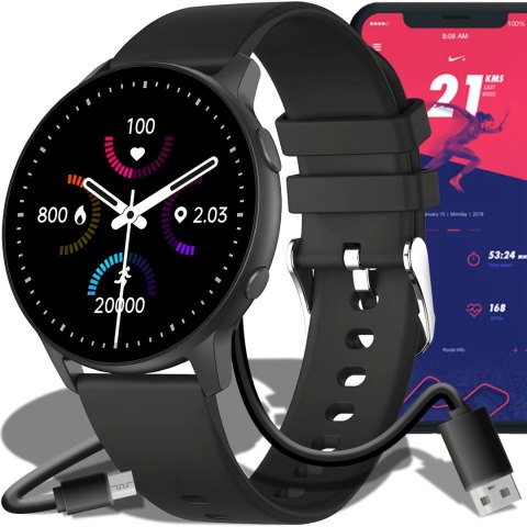 Smartwatch zegarek sportowy funkcyjny pulsometr ciśnieniomierz sen muzyka 45 mm - czarny Smartwatch zegarek sportowy funkcyjny pulsometr ciśnieniomierz sen muzyka 45 mm - czarny