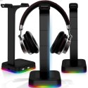 Stojak uchwyt biurkowy gamingowy na słuchawki HUB USB podświetlany RGB LED