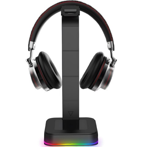 Stojak uchwyt biurkowy gamingowy na słuchawki HUB USB podświetlany RGB LED Stojak uchwyt biurkowy gamingowy na słuchawki HUB USB podświetlany RGB LED