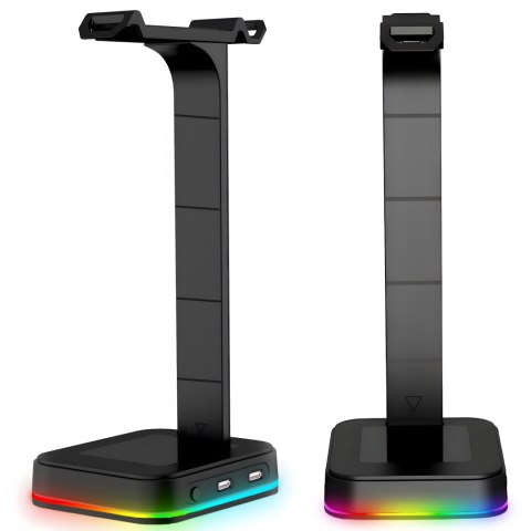 Stojak uchwyt biurkowy gamingowy na słuchawki HUB USB podświetlany RGB LED Stojak uchwyt biurkowy gamingowy na słuchawki HUB USB podświetlany RGB LED