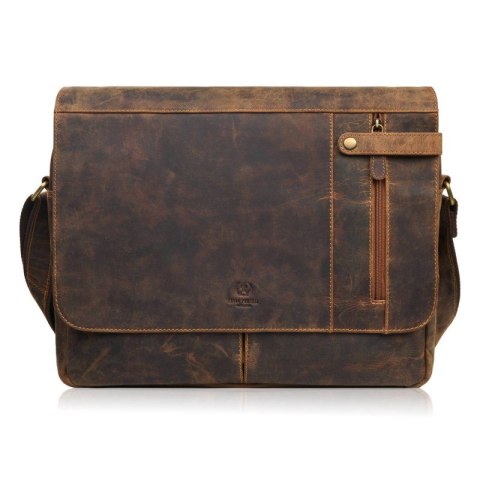 Męska brązowa skórzana torba na ramie na laptopa vintage Paolo Peruzzi T-148-HBR Męska brązowa skórzana torba na ramie na laptopa vintage Paolo Peruzzi T-148-HBR
