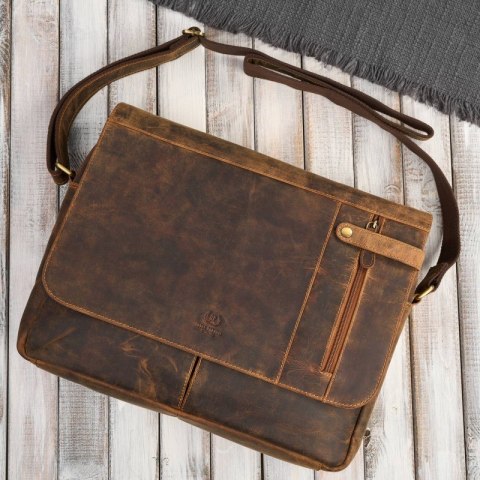 Męska brązowa skórzana torba na ramie na laptopa vintage Paolo Peruzzi T-148-HBR Męska brązowa skórzana torba na ramie na laptopa vintage Paolo Peruzzi T-148-HBR