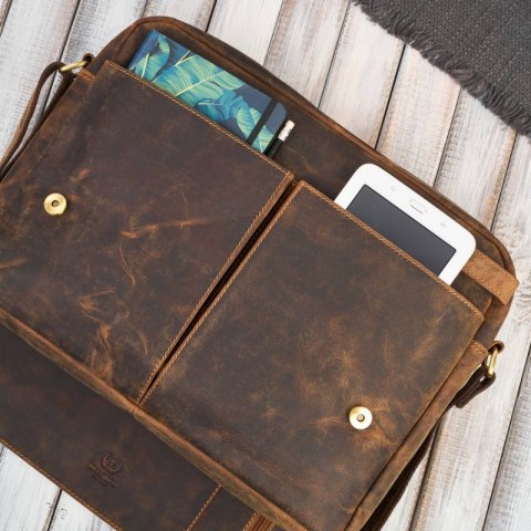 Męska brązowa skórzana torba na ramie na laptopa vintage Paolo Peruzzi T-148-HBR Męska brązowa skórzana torba na ramie na laptopa vintage Paolo Peruzzi T-148-HBR