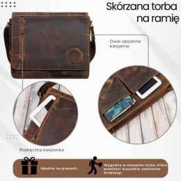 Męska brązowa torba na ramie ze skóry naturalnej vintage Paolo Peruzzi T-147-HBR