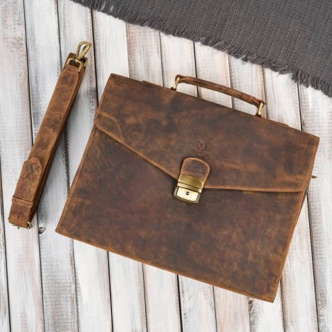 Męska skórzana aktówka brązowa na dokumenty teczka na ramie z kluczykiem vintage Paolo Peruzzi T-146-HBR Męska skórzana aktówka brązowa na dokumenty teczka na ramie z kluczykiem vintage Paolo Peruzzi T-146-HBR