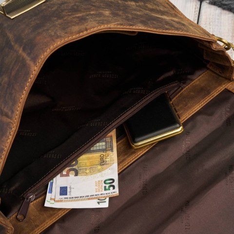 Męska skórzana aktówka brązowa na dokumenty teczka na ramie z kluczykiem vintage Paolo Peruzzi T-146-HBR Męska skórzana aktówka brązowa na dokumenty teczka na ramie z kluczykiem vintage Paolo Peruzzi T-146-HBR