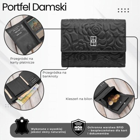 Portfel damski skórzany czarny w orientacji poziomej RFID Paolo Peruzzi AL-15-BL Portfel damski skórzany czarny w orientacji poziomej RFID Paolo Peruzzi AL-15-BL