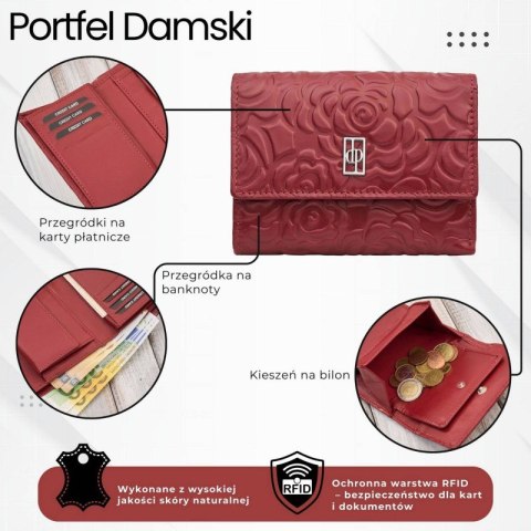 Portfel damski skórzany czerwony w orientacji poziomej RFID Paolo Peruzzi AL-15-RD Portfel damski skórzany czerwony w orientacji poziomej RFID Paolo Peruzzi AL-15-RD