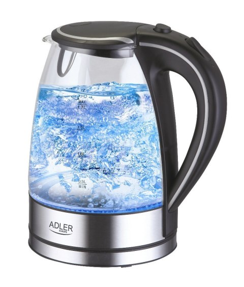Adler Kettle AD 1225 Standard, 2000 W, 1.7 L, Glass, 360° rotational base, Stainless steel/Black Adler Kettle AD 1225 Standard, 2000 W, 1.7 L, Glass, 360° rotational base, Stainless steel/Black