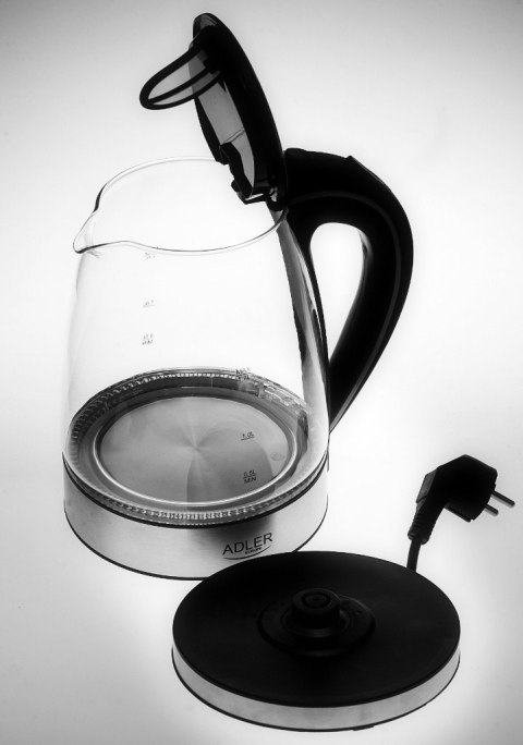Adler Kettle AD 1225 Standard, 2000 W, 1.7 L, Glass, 360° rotational base, Stainless steel/Black Adler Kettle AD 1225 Standard, 2000 W, 1.7 L, Glass, 360° rotational base, Stainless steel/Black