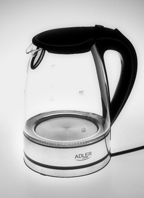 Adler Kettle AD 1225 Standard, 2000 W, 1.7 L, Glass, 360° rotational base, Stainless steel/Black Adler Kettle AD 1225 Standard, 2000 W, 1.7 L, Glass, 360° rotational base, Stainless steel/Black