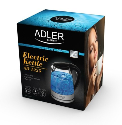Adler Kettle AD 1225 Standard, 2000 W, 1.7 L, Glass, 360° rotational base, Stainless steel/Black Adler Kettle AD 1225 Standard, 2000 W, 1.7 L, Glass, 360° rotational base, Stainless steel/Black
