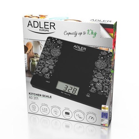 Adler Kitchen scale AD 3171 Maximum weight (capacity) 10 kg, Graduation 1 g, Display type LCD, Black Adler Kitchen scale AD 3171 Maximum weight (capacity) 10 kg, Graduation 1 g, Display type LCD, Black