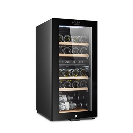 Adler Wine Cooler AD 8080 Energy efficiency class G, Free standing, Bottles capacity 24, Cooling type Compressor, Black Adler Wine Cooler AD 8080 Energy efficiency class G, Free standing, Bottles capacity 24, Cooling type Compressor, Black