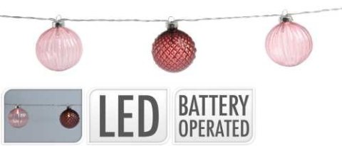 Lampki kulki szklane 10LED girlanda czerwone 1,5m na baterie IP20 Lampki kulki szklane 10LED girlanda czerwone 1,5m na baterie IP20