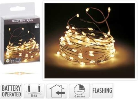 Lampki świąteczne dekoracyjne na druciku 100 LED ciepła biel migające Lampki świąteczne dekoracyjne na druciku 100 LED ciepła biel migające
