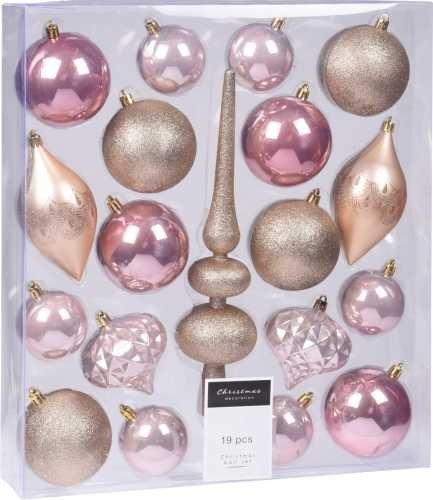 Zestaw bombek na choinkę 19 elmentów różowych i złotych