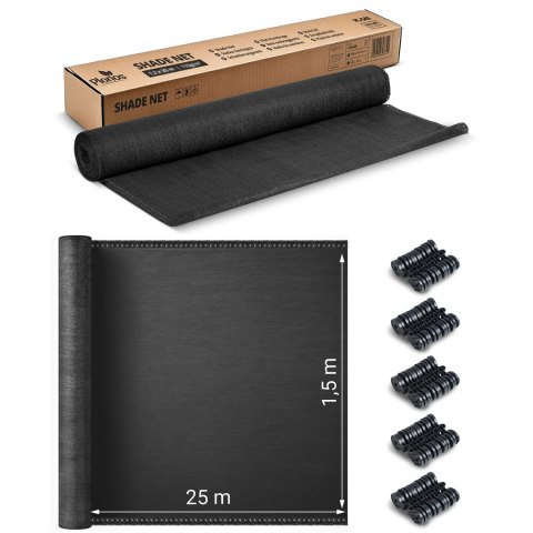 Siatka cieniująca 1,5x25m 110g/m2 + 50 zacisków szara