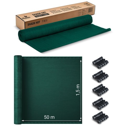 Siatka cieniująca 1,5x50m 140g/m2 + 50 zacisków zielona