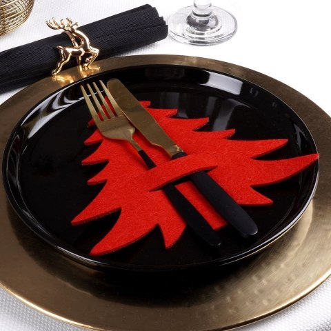 Pokrowiec świąteczny etui na sztućce choinka czerwona święta Boże Narodzenie 4 sztuki