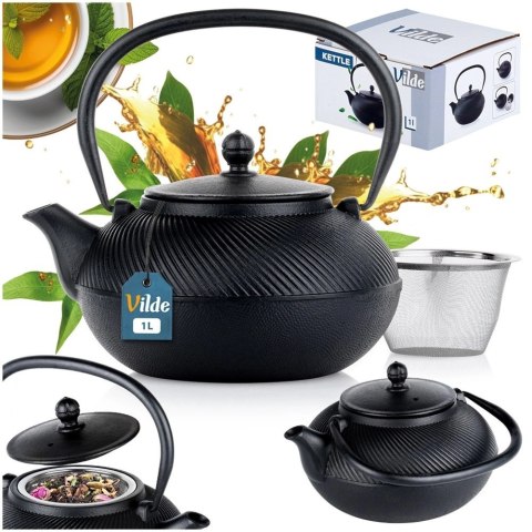 Czajnik do Herbaty Naparów z Zaparzaczem Żeliwny Emaliowany Czarny ORION 1l