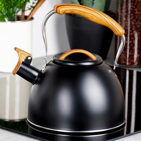 Czajnik z Gwizdkiem Stalowy Czarny na Gaz Indukcję Klasyczny VILDE 2, 5l