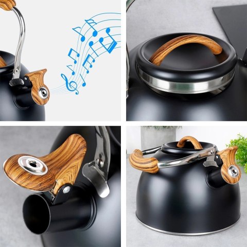 Czajnik z Gwizdkiem Stalowy Czarny na Gaz Indukcję Klasyczny VILDE 2, 5l