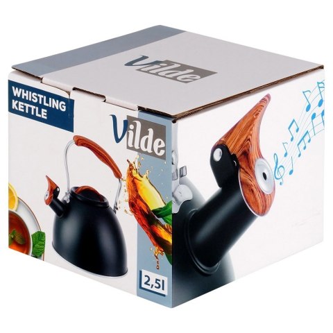 Czajnik z Gwizdkiem Stalowy Czarny na Gaz Indukcję Klasyczny VILDE 2, 5l