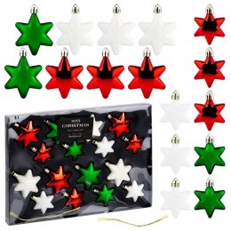 Bombki choinkowe nietłukące gwiazdki czerwone zielone białe 6/5 cm 16 szt.