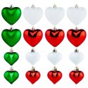 Bombki choinkowe nietłukące serduszka czerwone zielone białe 6,5/4,5 cm 16 szt.
