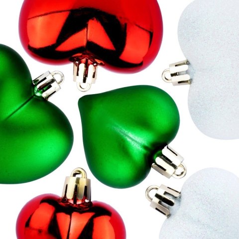 Bombki choinkowe nietłukące serduszka czerwone zielone białe 6,5/4,5 cm 16 szt.