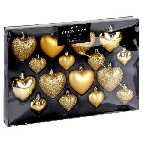 Bombki choinkowe nietłukące serduszka złote 6,5/4,5 cm 16 szt.
