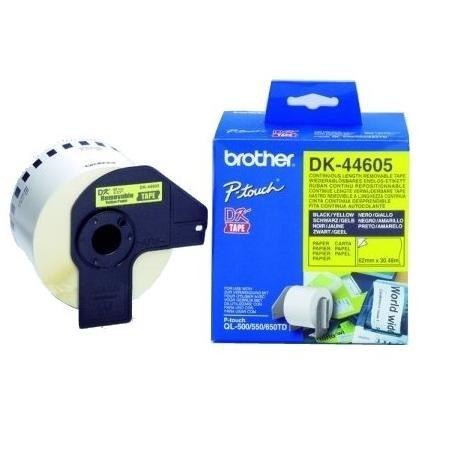 Brother DK-44605, 62mm x 30.48m Removable adhesive labels - yellow - Roll Brother Brother DK-44605, 62mm x 30.48m Removable adhesive labels - yellow - Roll Brother