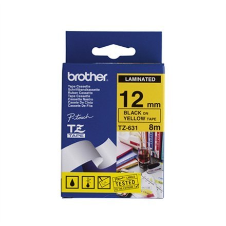 Brother TZe-631 Laminated Tape Black on Yellow, TZe, 8 m, 1.2 cm Brother TZe-631 Laminated Tape Black on Yellow, TZe, 8 m, 1.2 cm